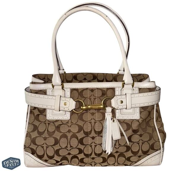 Coach White/Beige/Brown Vintage Canvas Monogram Carryall Shoulder Bag/Purse - Picture 1 of 14